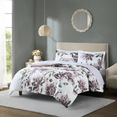 Édredon doux et drap - grand mauve, lit de taille taupe dans un sac avec draps taupe et mauve
