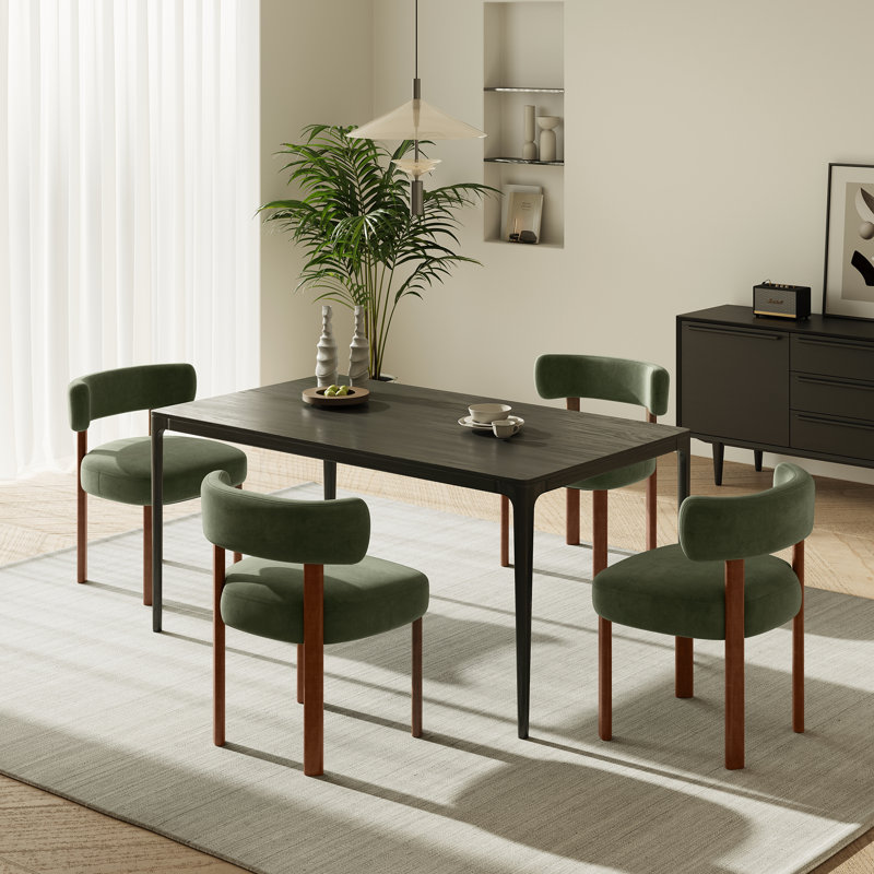 Upholstered Solid Wood Dining Chair Side Chair, Green