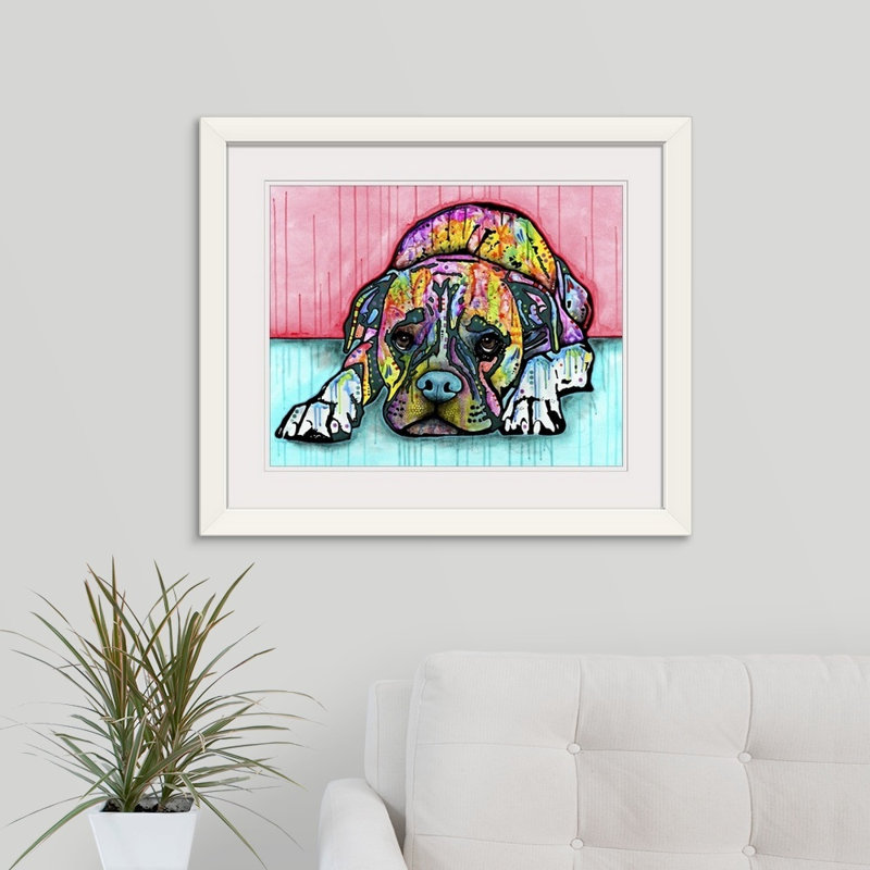 " Lying Boxer " by Dean Russo, White Framed, 24" H x 28" W x 1" D