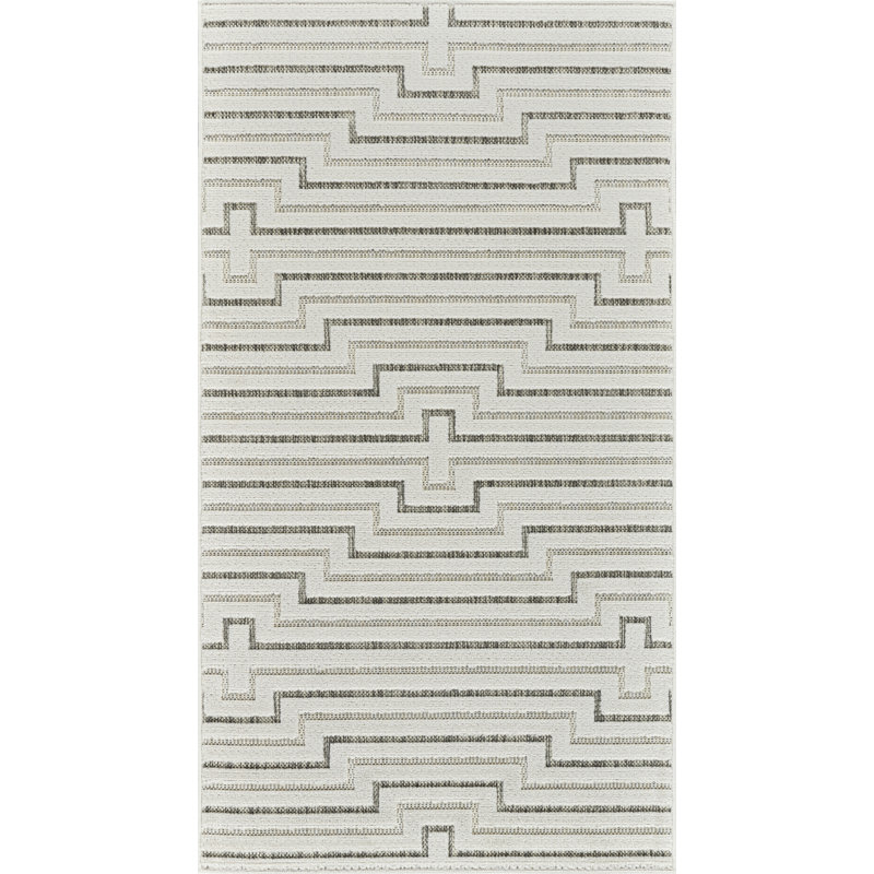 Tapis d'entrée à motif géométrique crème / beige 3 pi x 5 pi (2 pi 7 po x 4 pi 11 po) Ansel, Rectangle 3' x 5'