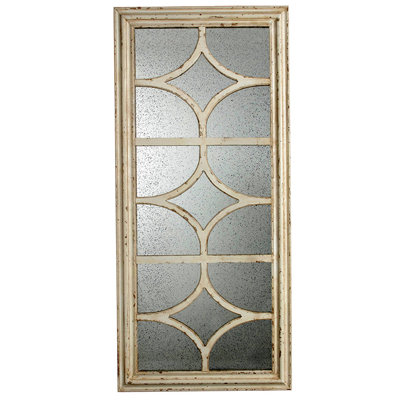 28"X59" Glister Rectangular Mirror With Distressed White Frame With Decorative Window Look, Vertical Or Horizontal