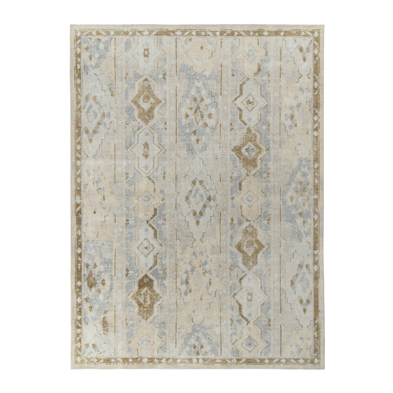 Distressed Homage Hand Knotted Wool Geometric Area Rug, Rectangle 15' x 24'