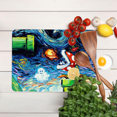 Illustration de verre de scène inspirée de la nuit étoilée Super Mario Bros, idéale pour les décorations de cuisine modernes et les amateurs de camping