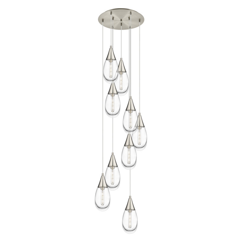 Luminaire suspendu à 9 lumières en grappe, Transparent, Nickel satiné brossé