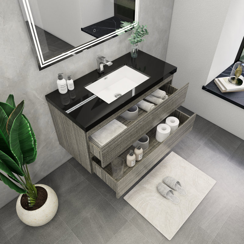 Ensemble de meuble-lavabo simple mural 42 po Castin, Gris cendre lustré