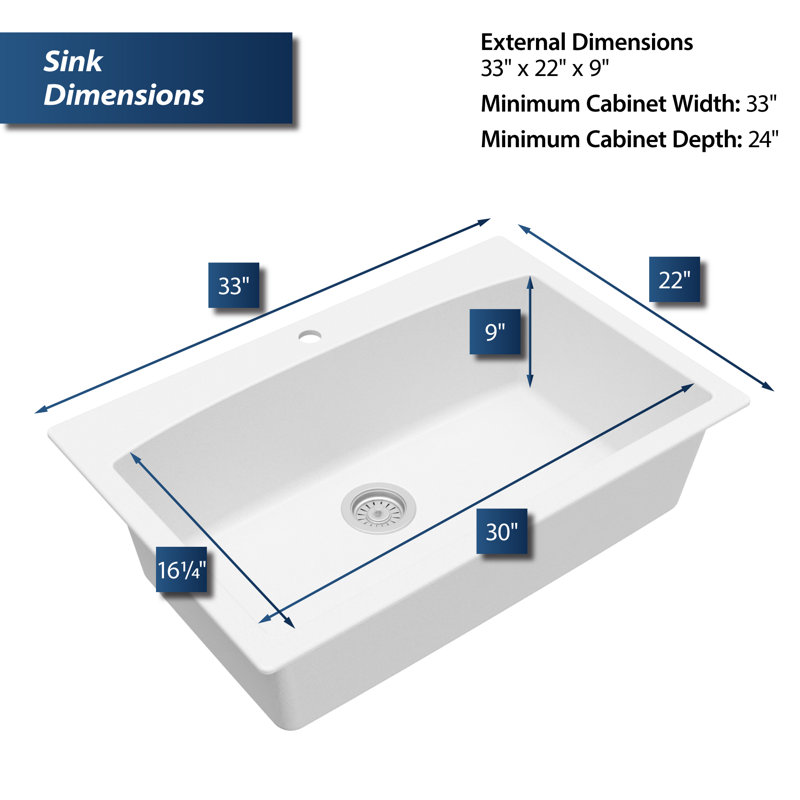 Karran Drop-in Quartz Composite 33'' X 22'' 1-Hole Single Bowl Kitchen Sink, White