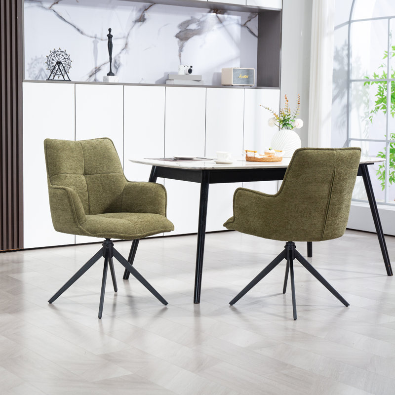 360° Swivel Dining Chairs Set Of 2, Modern Upholstered Armchairs With Ergonomic Back Support, Sturdy Metal Legs For Kitchen & Dining Room