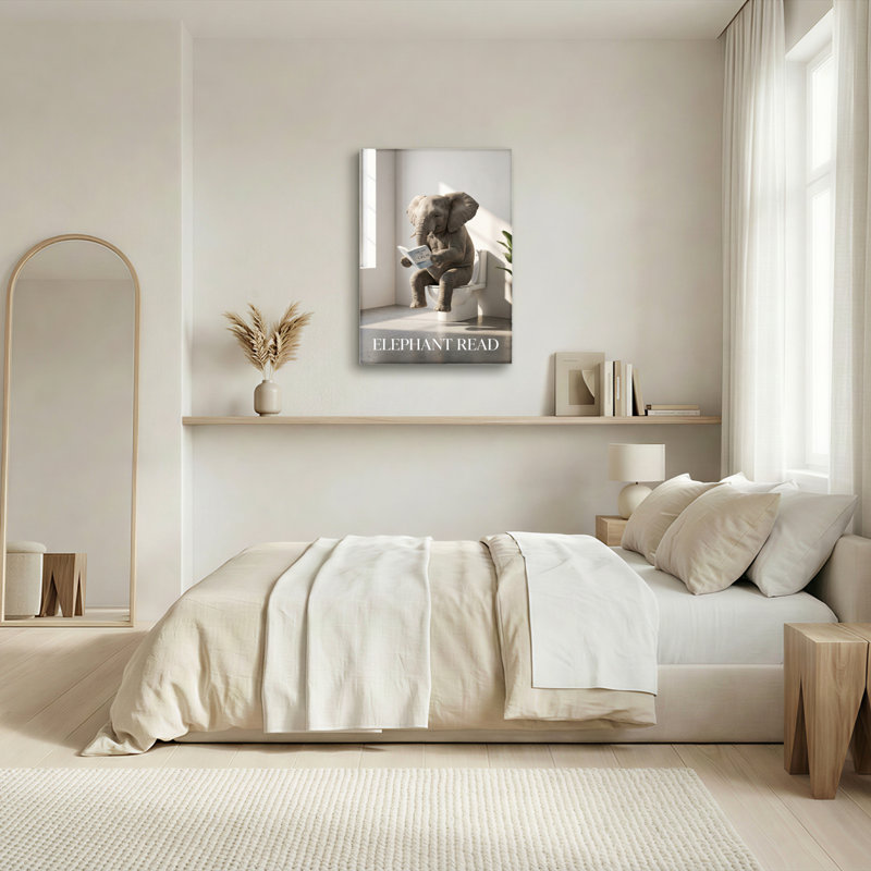 Ensemble de 1 tableau sur toile représentant un éléphant lisant un livre, H 18 po x l 12 po
