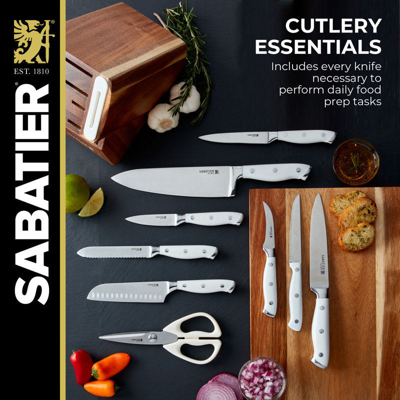 Sabatier Sabatier Acacia Forged Triple Rivet Edge keeper Knife Block Set, 15-Piece, White