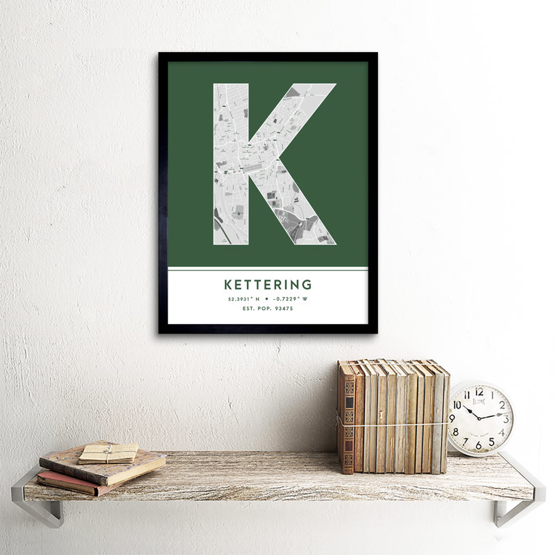 Kettering City Map Kettering England United Kingdom City Map Green - Single Picture Frame Typography