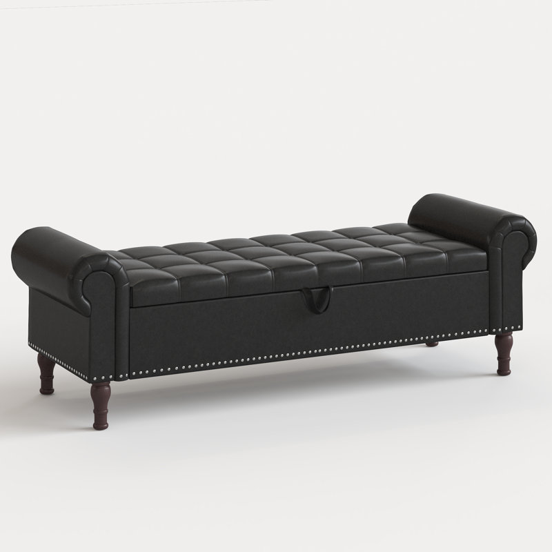Banc de rangement en similicuir de 60 po et 67 po avec siège capitonné et accoudoirs roulés - parfait pour les chambres à coucher et les espaces polyvalents
