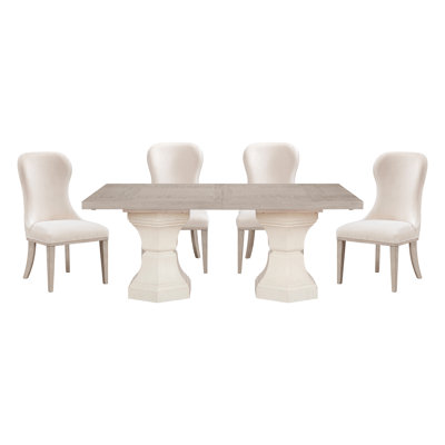 Wood 7-Piece Dining Table Set Gray and White Extendable