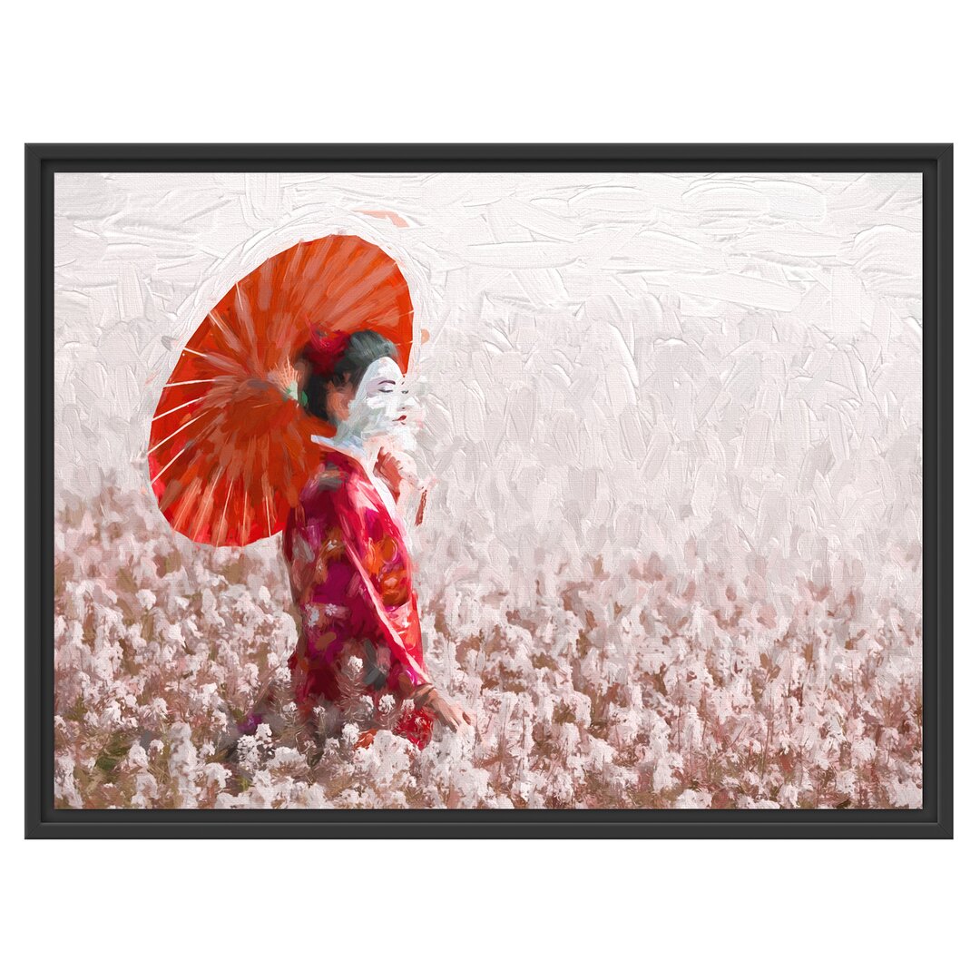 Gerahmtes Wandbild Geisha auf dem Feld Kunst