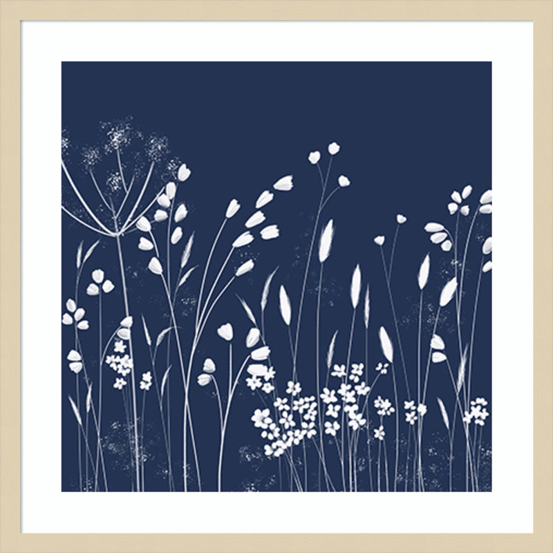 «Indigo Flowers II» par Northern Lights, reproduction d'art sur bois encadrée, H 25 po x l 25 po