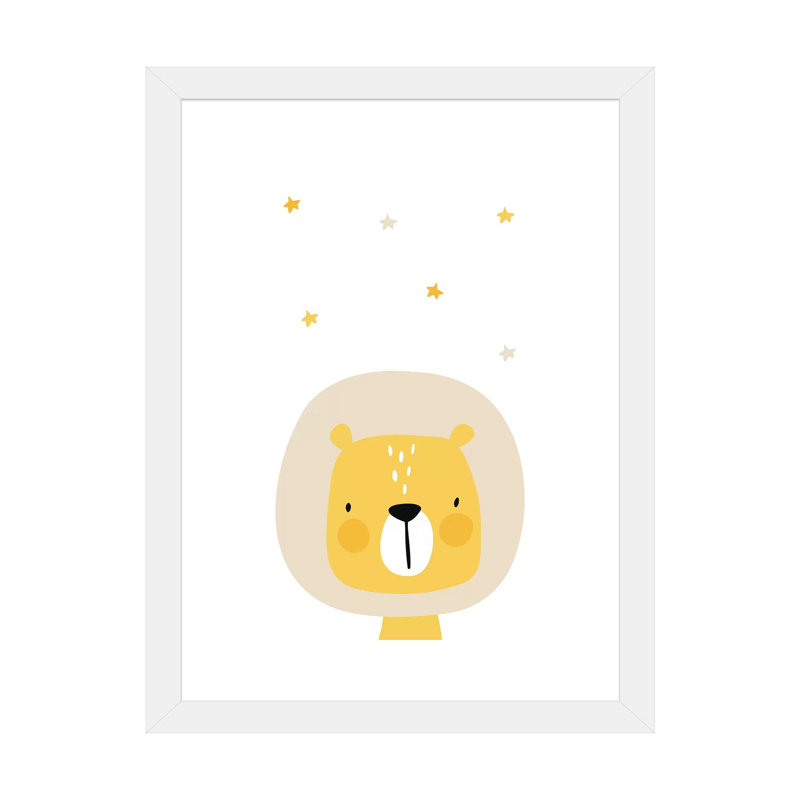 Lion avec étoiles - impression d'art graphique, H 32 po x l 24 po x P 1 po, Papier encadré blanc, Blanc