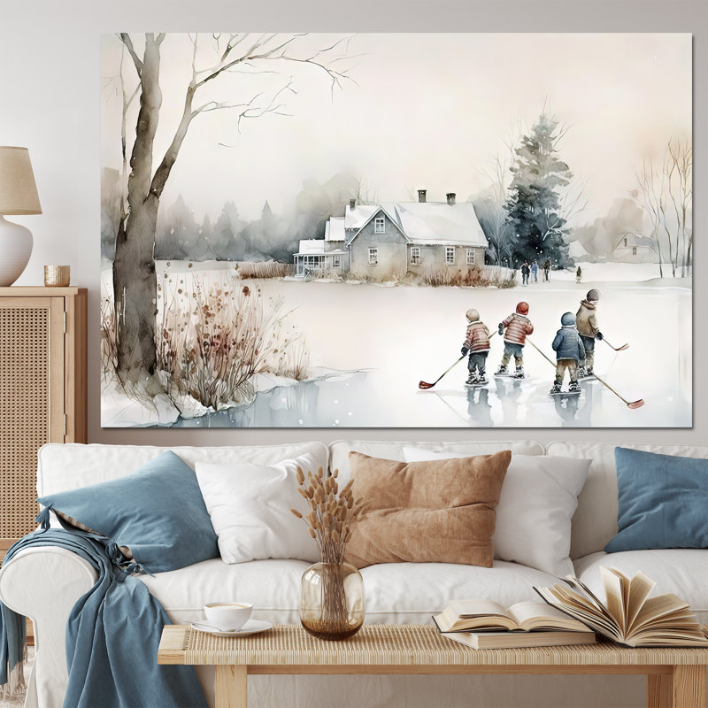 Enfants jouant au hockey en hiver II