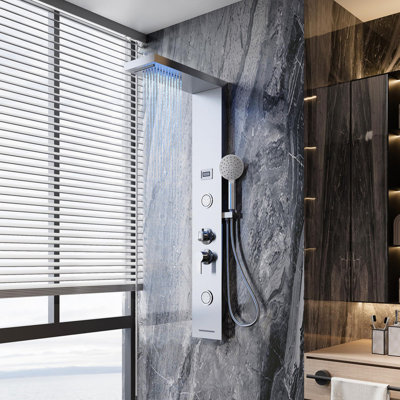 LED Shower Panel Tower System, Wall-Mount 5-Spray Combo with Rainfall & Waterfall Functions