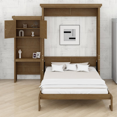 Grand lit escamotable avec tablettes de rangement, armoire de lit escamotable cachée avec conception à persiennes, tablettes de rangement installées sur le côté gauche ou droit