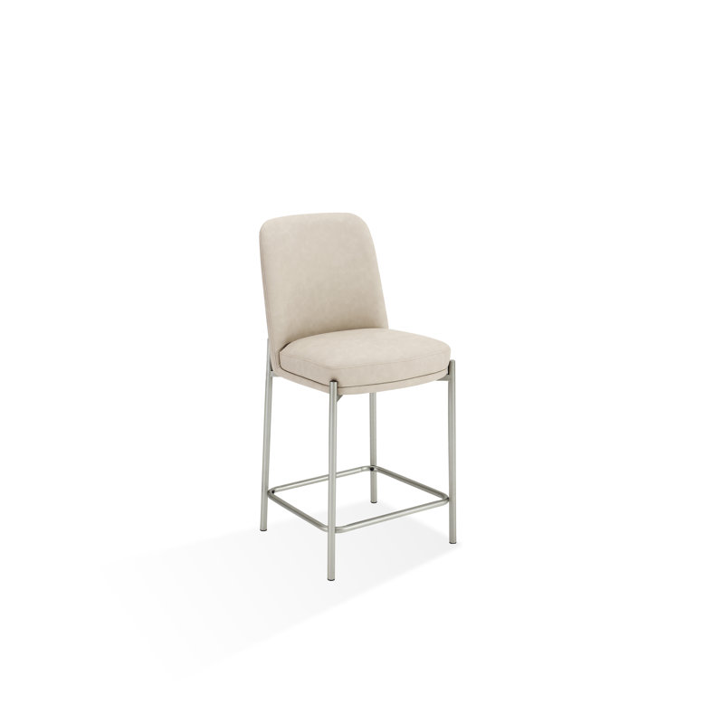 Dion Upholstered Counter Stool In Camel Synthetic Leather And Brushed Nickel Metal, Counter Stool (25” Seat Height)