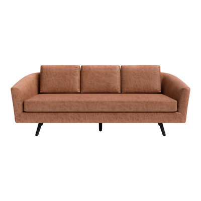  79" Brown Faux Leather Sofa With Black Legs