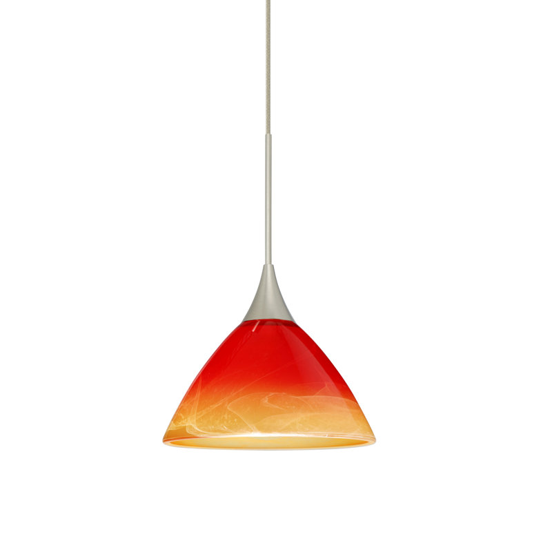 Luminaire suspendu conique à 1 lumière Pownal, Halogène, Nickel satiné