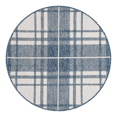Tereon Plaid Machine Made Power Loom Polypropylene Plastic Indoor/Outdoor Area Rug in Blue/White