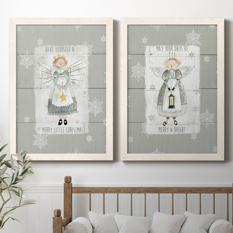 «Merry Little Christmas», ensemble de 2 reproductions d'art, H 31,5 po x l 47 po x P 1,5 po, Toile blanche encadrée