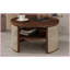 Table basse ronde en bois de noyer à 2 niveaux avec base en rotin, bord arrondi et amp; Grand rangement pour le salon