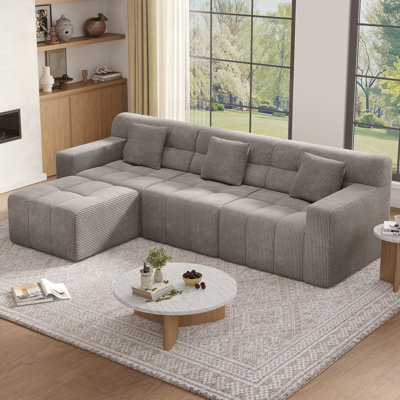 Canapé modulaire avec repose-pieds en velours côtelé de style bonbon 113,4 "Boneless, sans assemblage requis