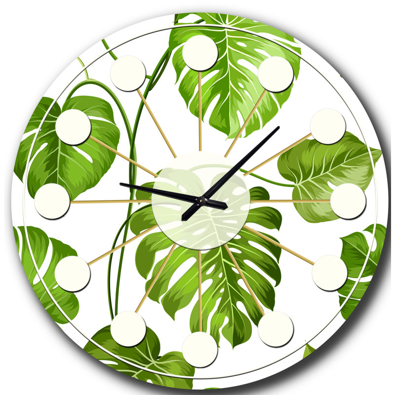 Tropical Palm Leaves II - horloge murale moderne Mid-Century, Moyenne