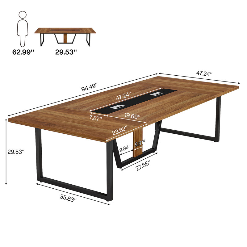 Anoush 94.5'' Rectangle Conference Table, Brown