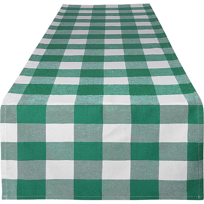 Zulay Home Table Runner Thick Poly Cotton Buffalo Plaid Table Runners 14"x72", Green/White