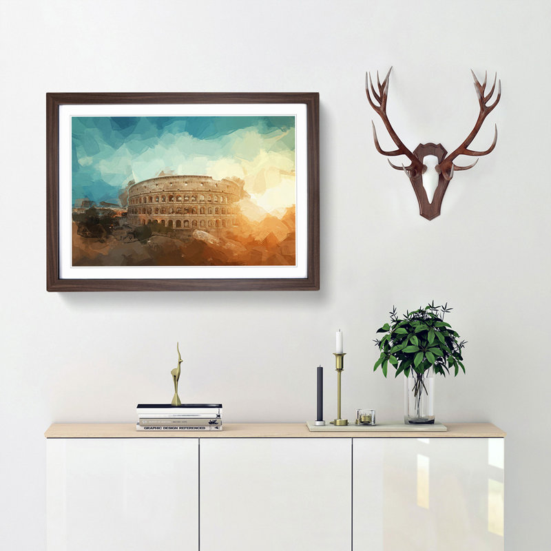 The Colisium in Rome Italy in Abstract - Picture Frame Graphic Art Print, 62cm H x 87cm W x 2cm D, Walnut Framed