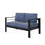 Causeuse de patio en aluminium toutes saisons de 50 po avec coussins bleus épais et structure noire-2027637312-2027637319