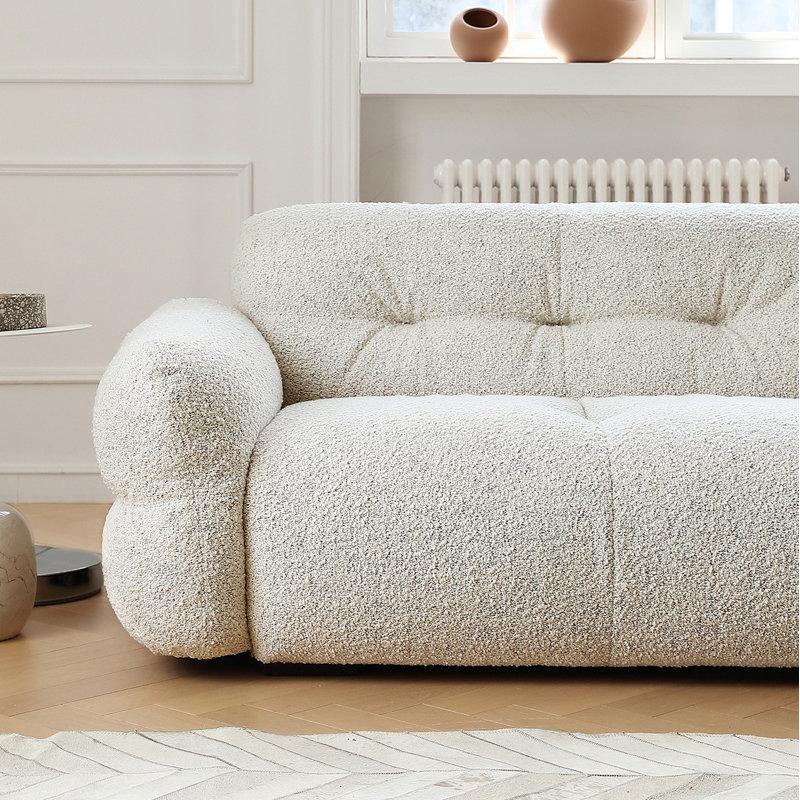 Modern Simple Sherpa Sofa, 27.5" H x 104.3" W x 40.15" D