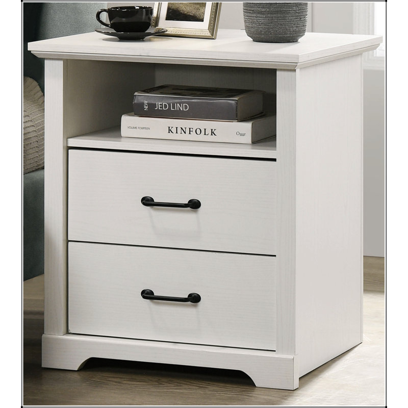 Table de chevet Elara de 22 pouces de large à 2 tiroirs avec charge USB, table de chevet élégante et durable pour les chambres modernes