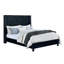 Élégant lit de taille grand noir entièrement recouvert de tissu capitonné pour chambre à coucher