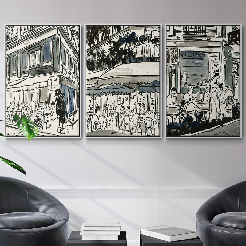 «AUCoin de Larue I», ensemble de 3 cadres flottants sur toile, Blanc, H 36 po x l 72 po