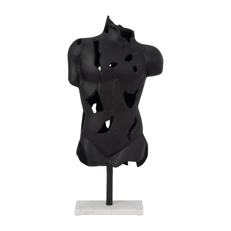 Harika Modern Abstract Metal and Marble Torso Sculpture - Decorative Artistic Accent Piece for Contemporary Spaces