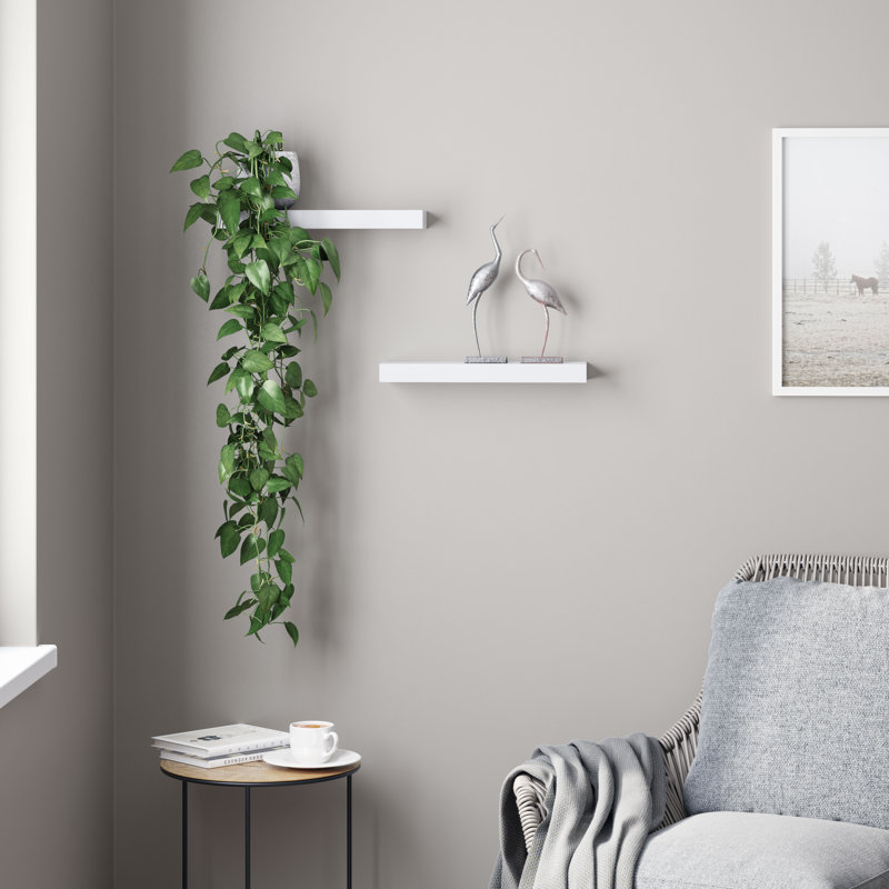 Elbur Manufactured Wood Floating Shelves, White, 1.5" H x 16" W x 5" D