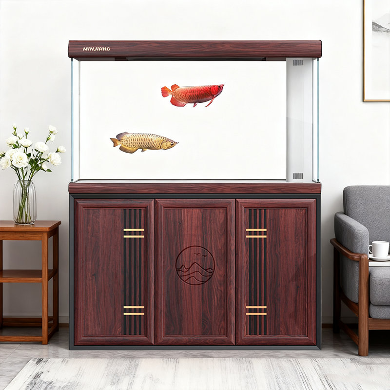 Aquarium de style néo-chinois à porte grillagée en verre ultra transparent, Rouge