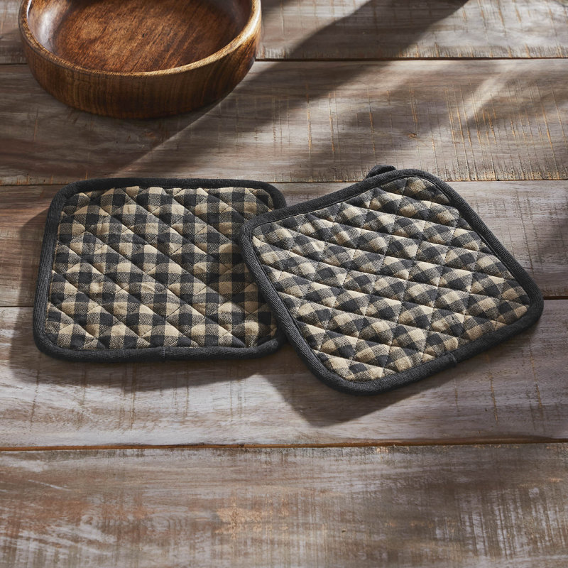 Country Black Check Cotton Pot Holder Set of 2
