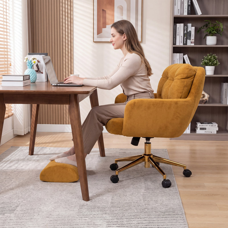 Fauteuil de bureau rembourré avec repose-pieds, Jaune