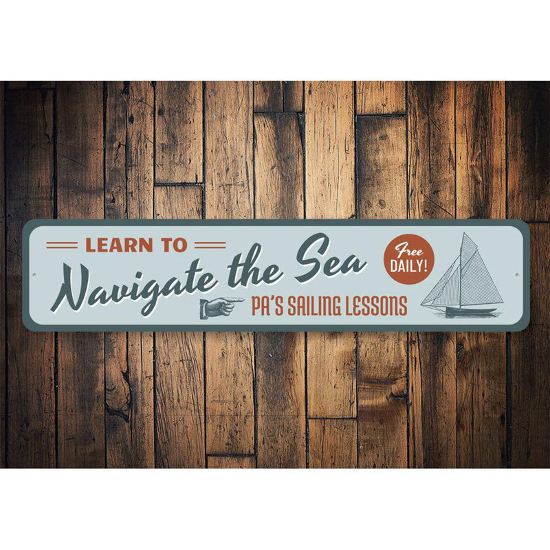 Panneau «Navigate the Sea» en aluminium, H 4 po x l 18 po x P 0,04 po