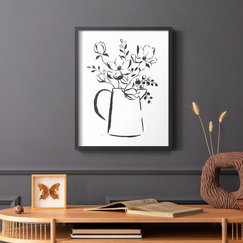 «Sketchy Bouquet I», reproduction encadrée - bois massif, Noir, H 14 po x l 11 po
