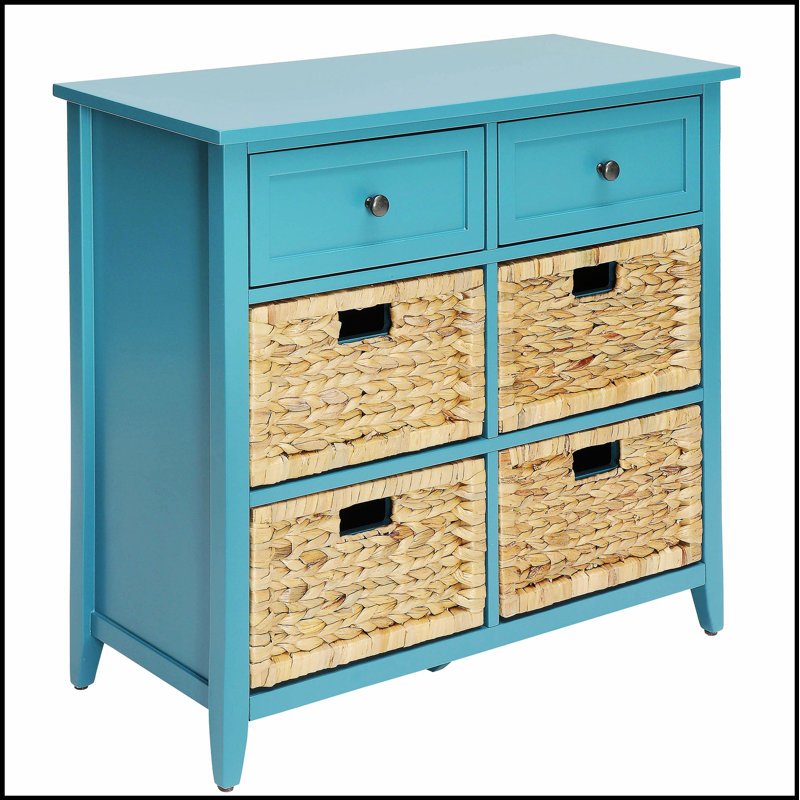 Console bleu sarcelle avec tiroirs et tablettes spacieux pour la décoration et le rangement modernes