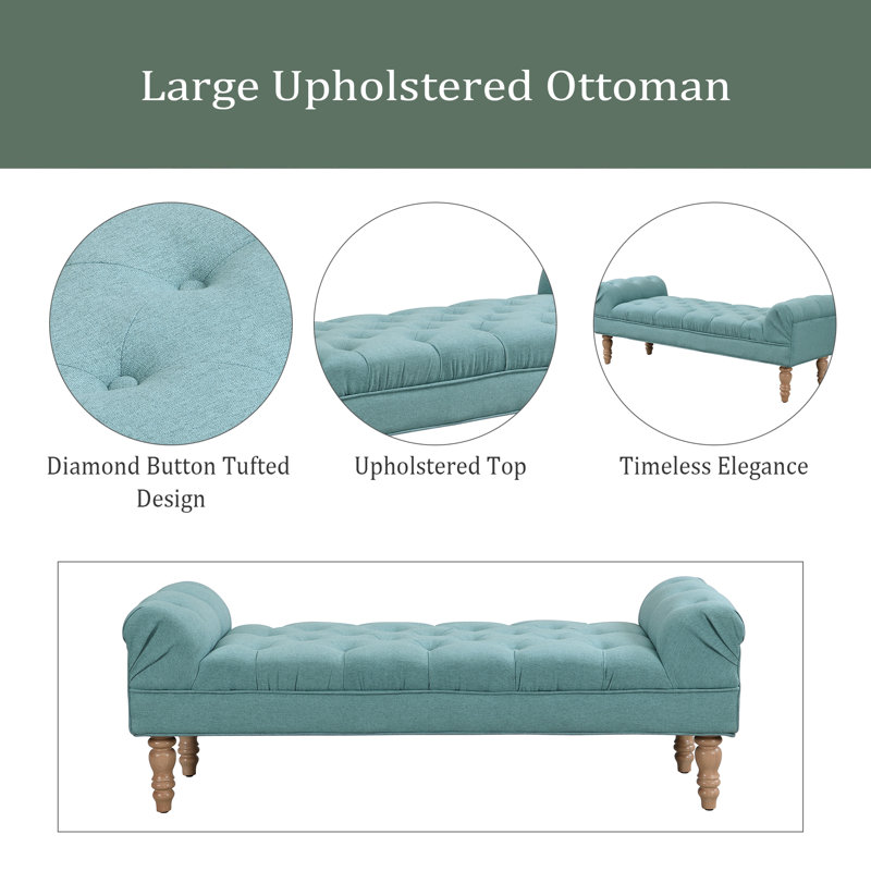 Banc de bout de lit capitonné, grand repose-pieds rembourré, repose-pieds avec pieds, tabouret avec accoudoirs roulés, banc en tissu rembourré, banc d'intérieur pour chambre à coucher, salon, entrée