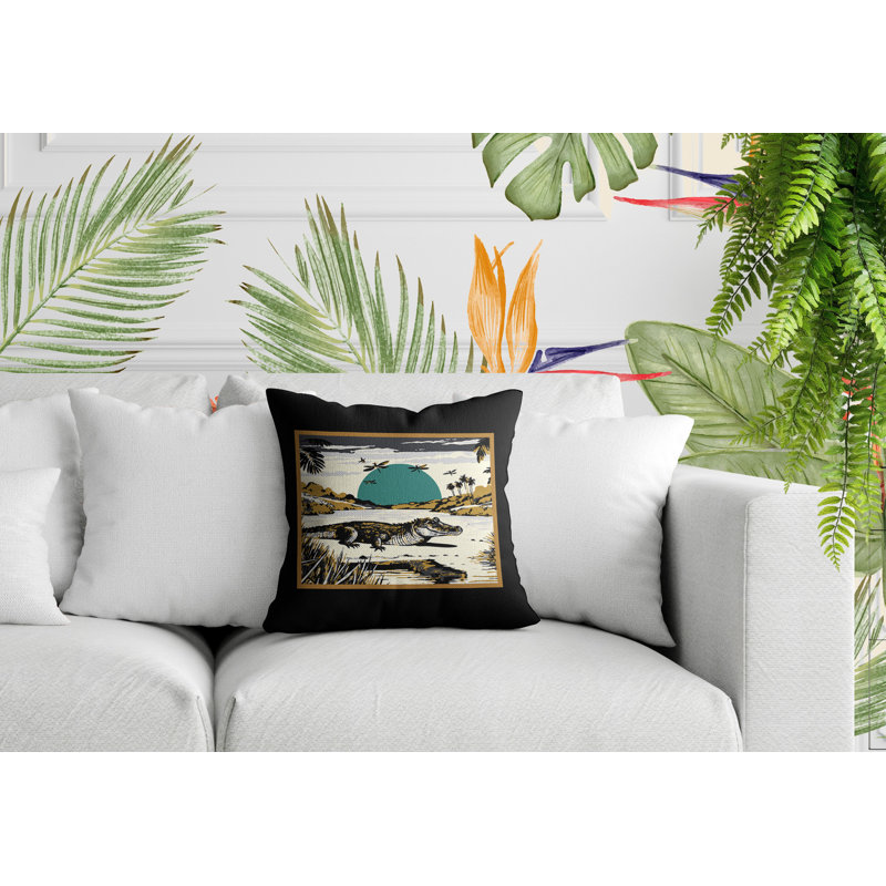 Oreiller carré réversible intérieur / extérieur Shimo Alligator, Carré 17 po, Noir