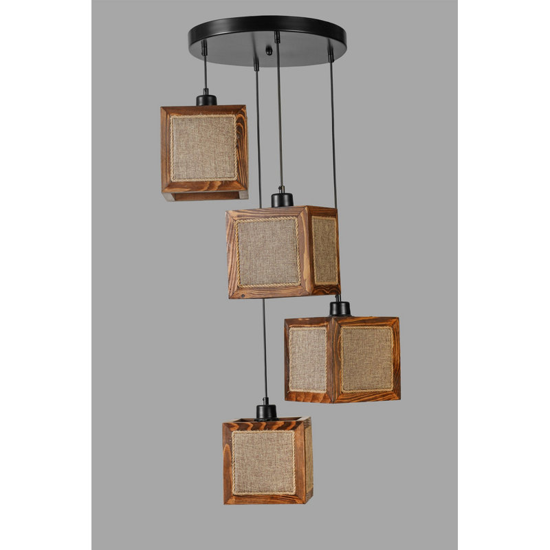 Chandle Chandelier, Walnut/Black/Rattan