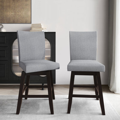 BLACK WOODEN SWIVEL COUNTER CHAIR WITH GREY LINEN COVER